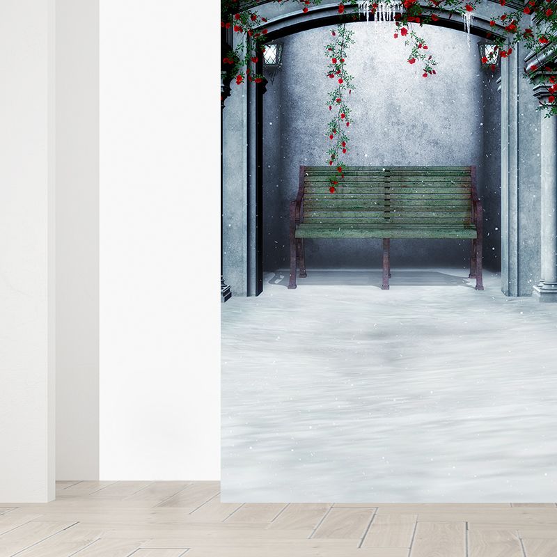 Winter Backyard Mural Decal Contemporay Non-Woven Textured Wall Covering in Green