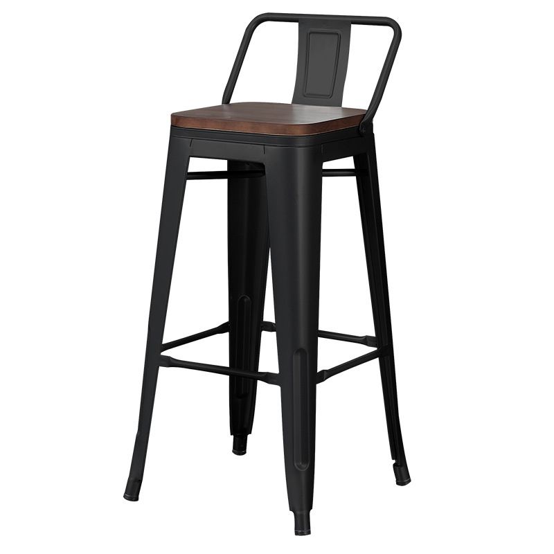 Industrial Wood Top Barstool Iron 4 Legs Bar Stool for Coffee Shop