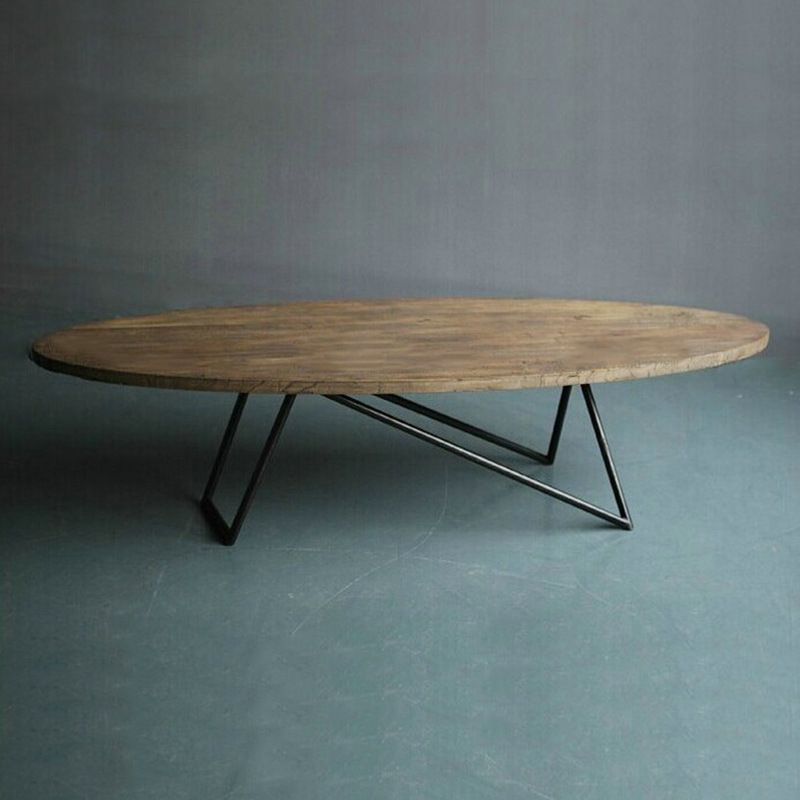 Industrial Office Desk Distressed Wood Oval Writing Desk with Metal Legs