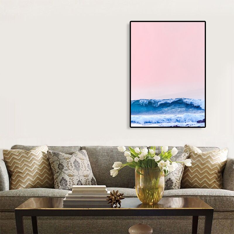 Pittura strutturata in colori pastello su tela con cielo e mare tropicali per sala giochi, dimensioni multiple