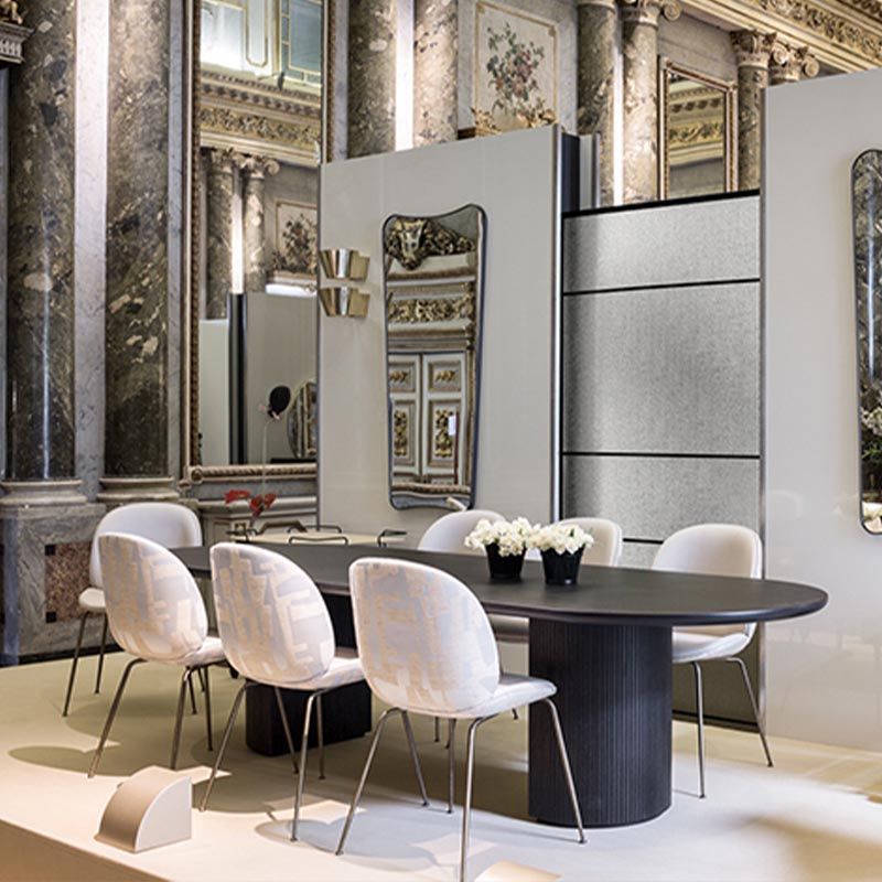 Oval Solid Wood Dining Table Modern Black Furniture with Double Pedestal for Apartment