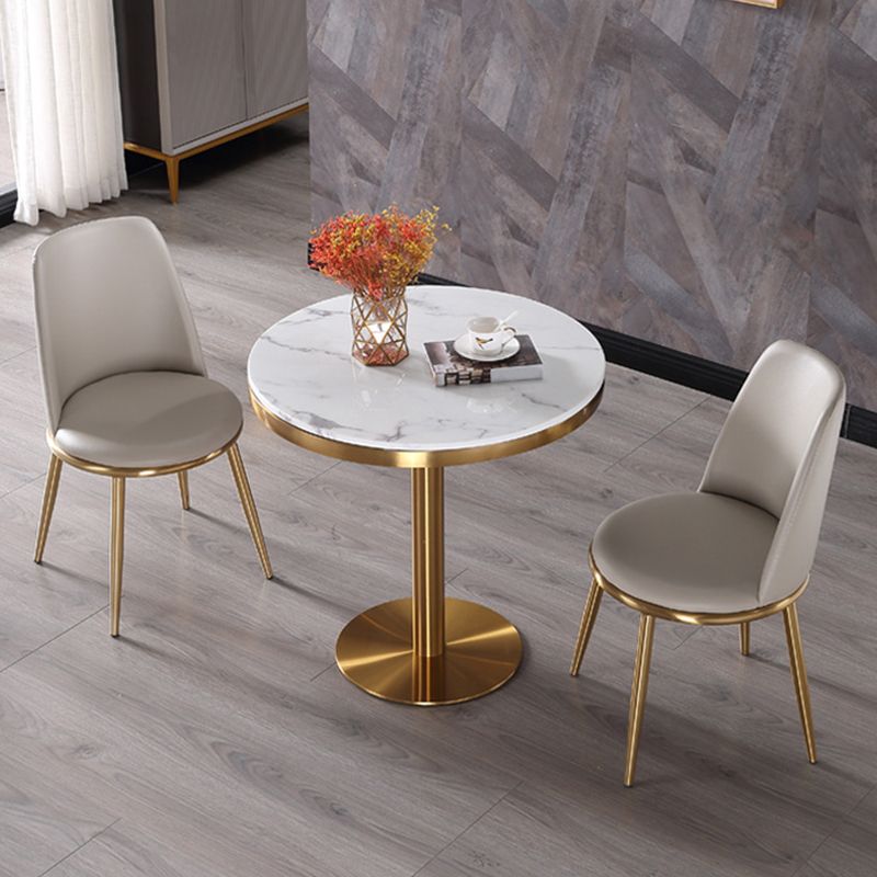 Stone Top Table Metal Traditional Luxury Round Dining Table with Pedestal Base