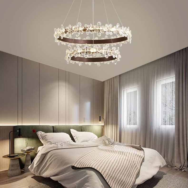 Modern Circle Hanging Pendant Lights Crystal Chandelier Lamp