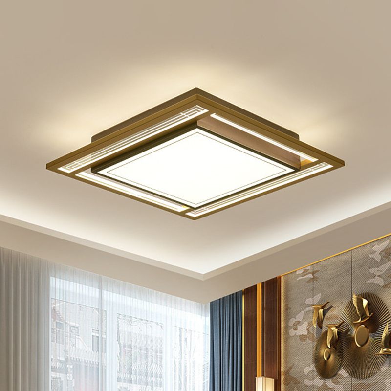 Brown Square/Rectangle Flush Mount Modernist LED Metallic Flush Ceiling Light Fixture, 21"/39" Length