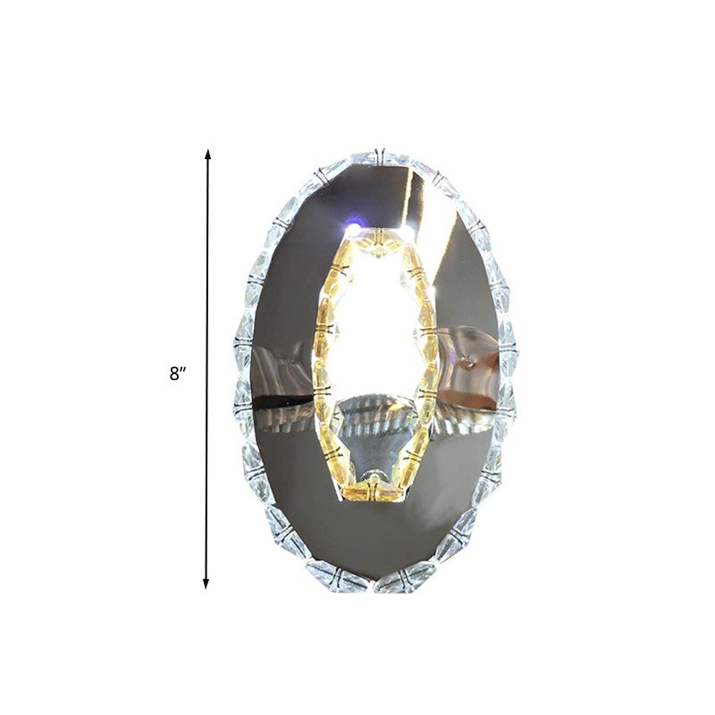 Crystal Prism Oval Wall Lighting Contemporary LED Chrome Wall Mount Light Fixture in Warm/White/2 Color Light