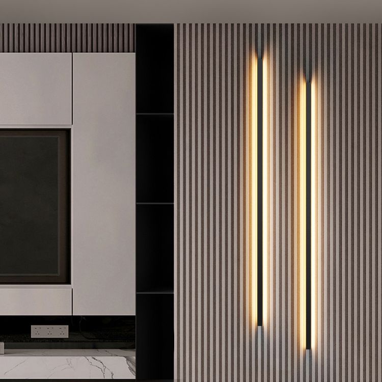 Linear Shape Metal Wall Lighting Idea Modern Style 1 Light Wall Light Sconce in Black