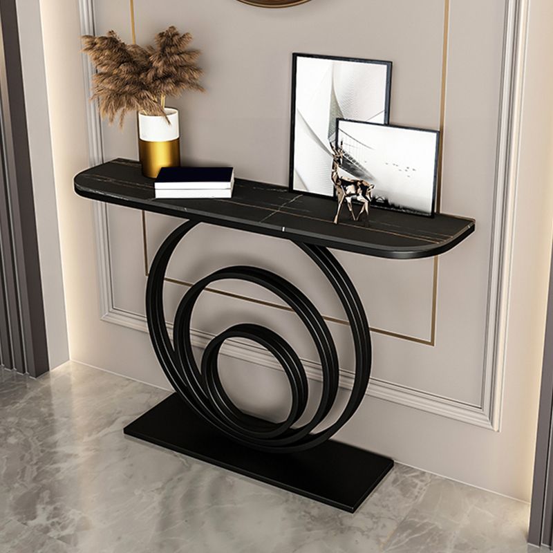 Glam Metal End Table Half Moon Stone Sofa Console Table for Hall