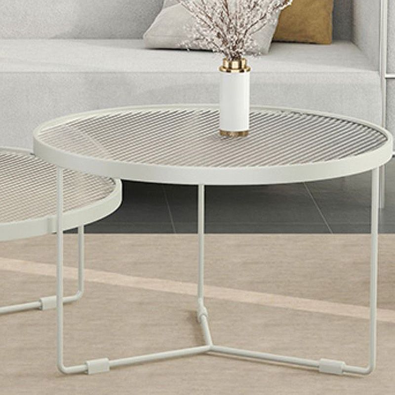 Modern Style Tempered Glass Top White/black Iron Base Round Coffee Table