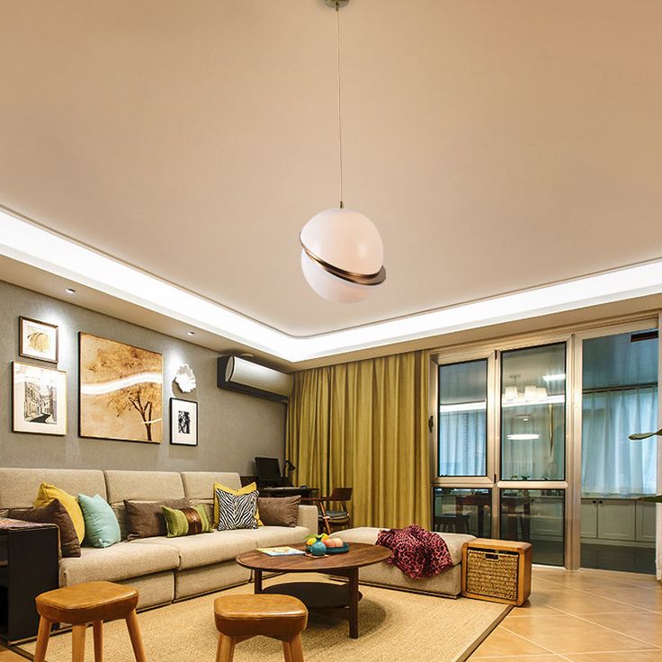 Orbe de style moderne suspension en verre blanc en verre 1 lumière de tête en finition en or pour chambre à coucher