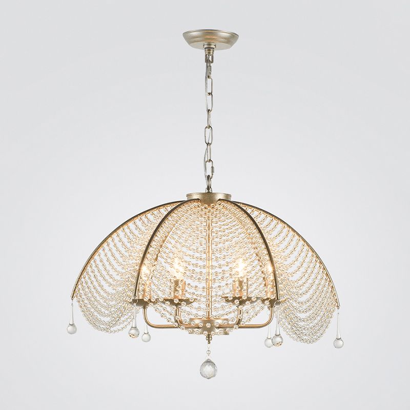 Candle Metal Chandelier Lighting Rural Kitchen Hanging Lamp with Crystal Draping