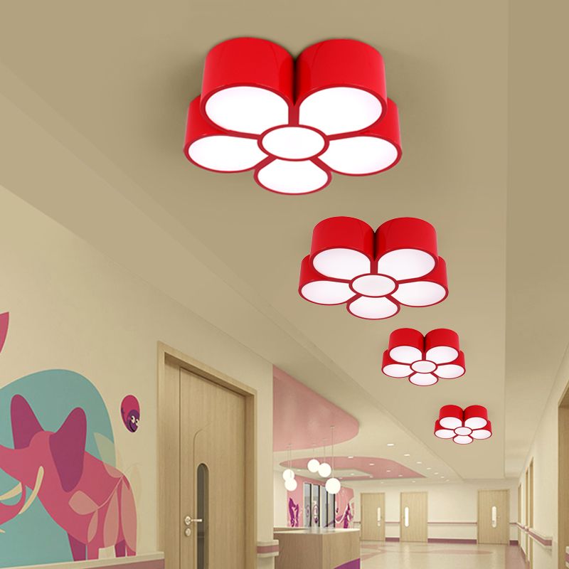 Yellow/Red/Pink Floral Ceiling Lighting Kids Style Acrylic LED Flush Mount Fixture for Living Room