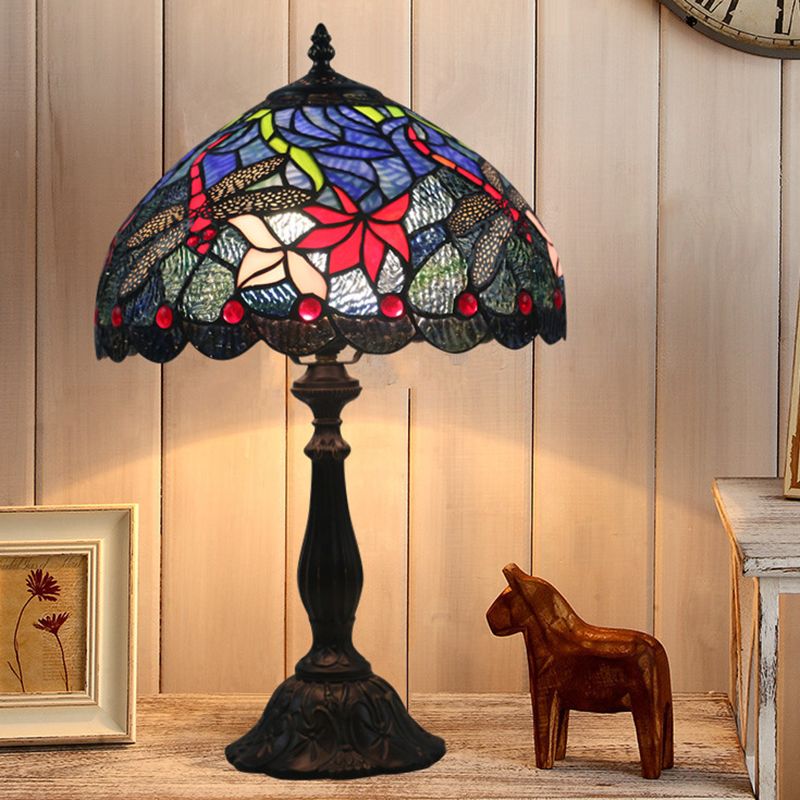 Laiton en laiton en vitrail Bowl léger 1 lampe de chevet à motifs de fleur méditerranéenne légère