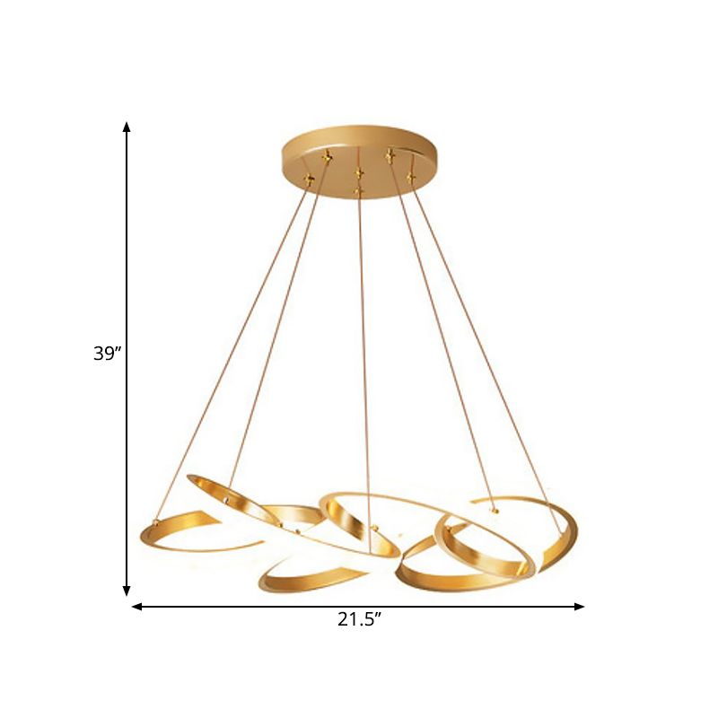 Twisted Round Dining Room Pendant Lamp Metal LED Modernist Ceiling Chandelier in Gold, Warm/White Light