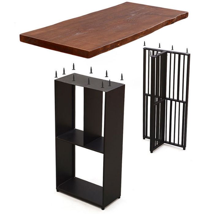 Solid Wood Bar Dining Table Industrial Bar Dining Table with Double Pedestal Base