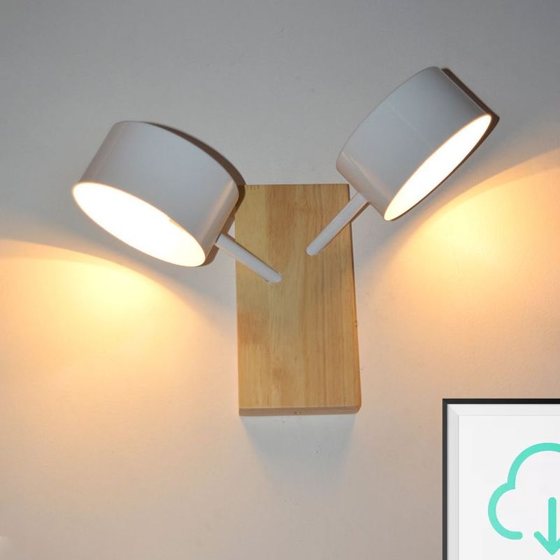 Double Drum Shade Wall Mounted Light Contemporary Metal 2 Bulbs Black/White/Blue Wall Lighting Fixture for Kitchen