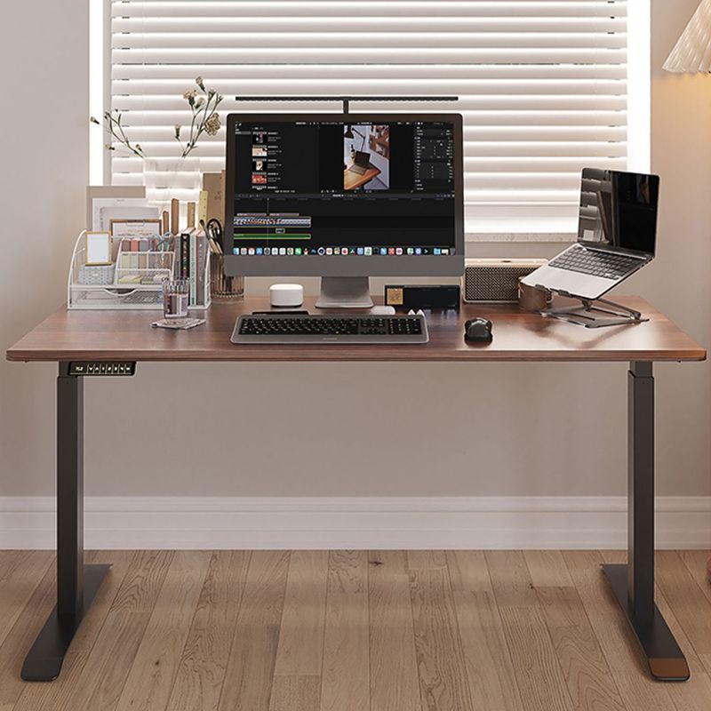 Rectangular Shaped Computer Desk Brown Wooden Gaming Desk for Home