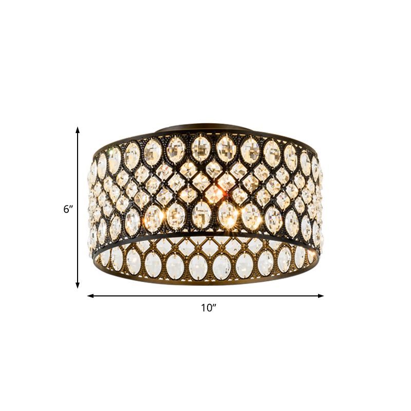 Modern 3 Lights Ceiling Light with Metal and Crystal Black Cylinder Flush Mount Light