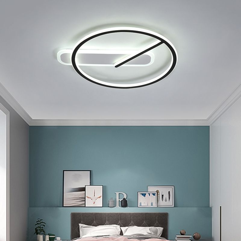 Zeitgenössische Flush-Leuchten Taktförmige 2 leichte Metallspüschmontagelampen in Schwarz