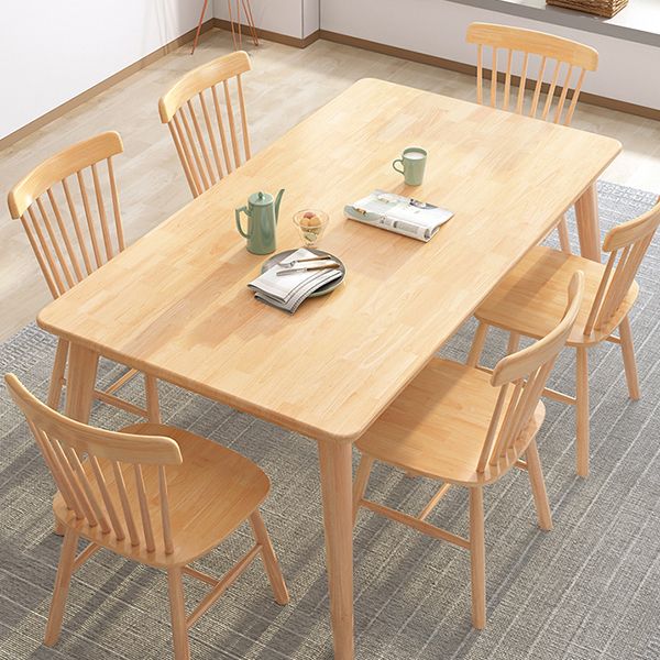 Modern Natural Rectangular Rubberwood Dining Table with 4 Legs