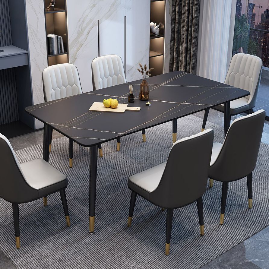 Contemporary Home Sintered Stone Scratch Resistant Dining Table Rectangle Table with 4 Legs Base