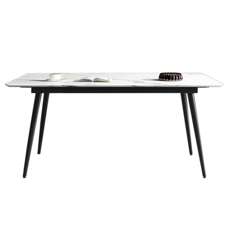 Mesa rectangular con base de acero al carbono para comedor de piedra sinterizada de estilo industrial para el hogar