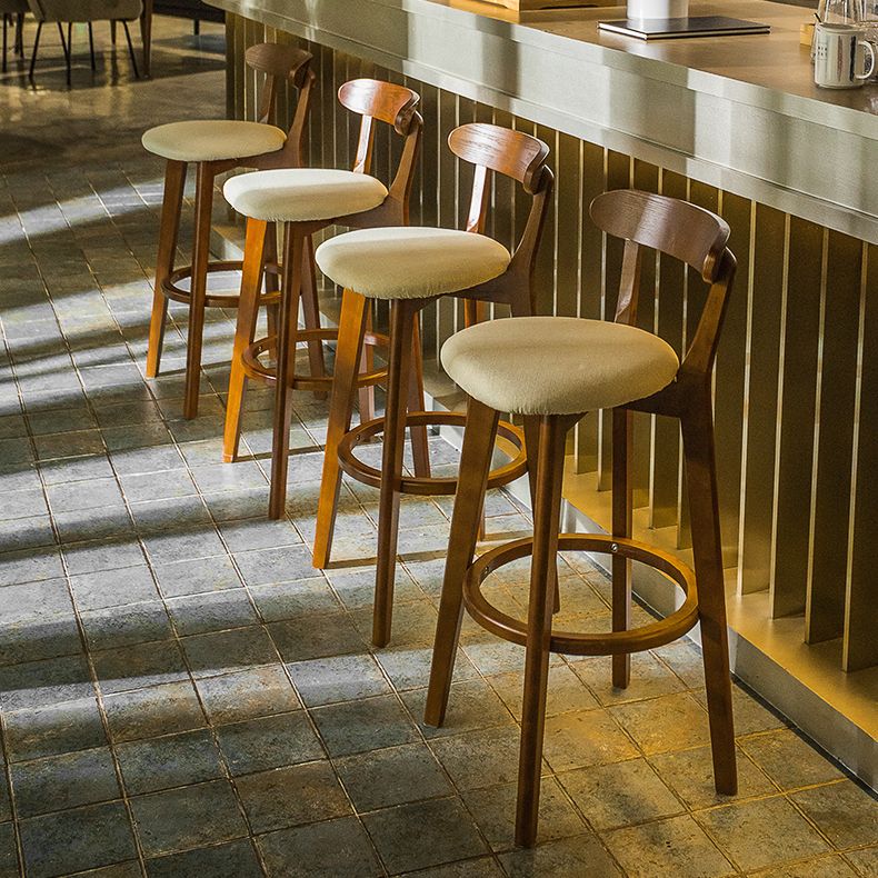 Modern Armless Backrest Counter Stool Wood Bar Stool with Cushion and Pedal
