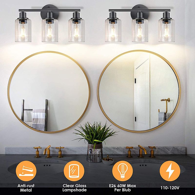 3 Lights Clear Glass Wall Mounted Light Fixture Industrial Cylinder Wall Mount Light for Bathroom