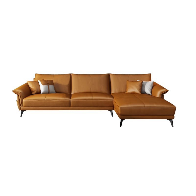 Scandinavian Orange Stain-Resistant Genuine Leather Sofa & Chaise