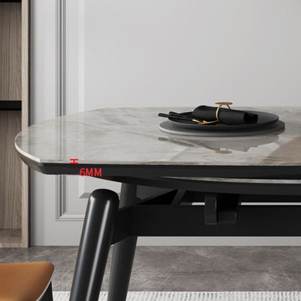 Sintered Stone Top Extendable Round Table for Restaurant Modern Dining Table with Black 4 Legs