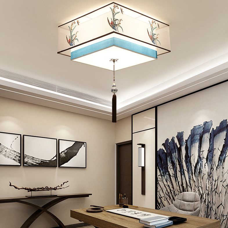 Plafonnier encastré bleu Plafonnier encastré traditionnel en tissu ombragé