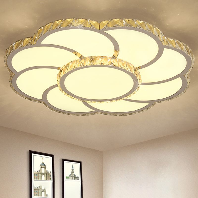 Smart Control LED Flush Mount Light 18"/24" Wide Modern Floral Crystal Ceiling Lamp in Warm/White Light