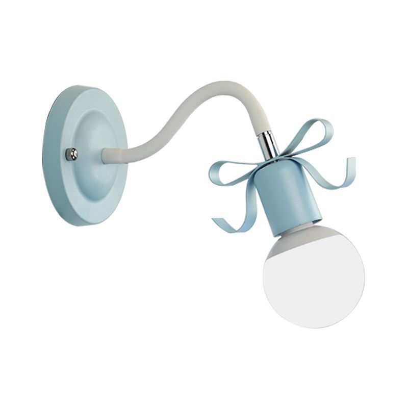 Metal Bare Bulb Wall Light with Bow Single Head Nordic Style Wall Lamp for Kindergarten