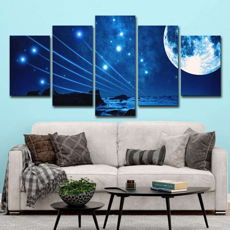 Stellar Shooting Stars Wall Art Decor Blue Sci-Fi Canvas Print for House Interior