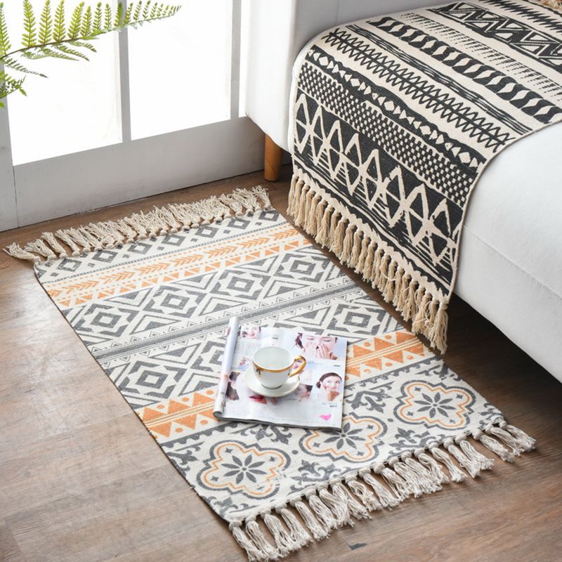 Western Schlafzimmer Teppich Mehrfachfarbene geometrische Druckteppichteppichbaummischmaschine Waschbarer Easy Care Teppich mit Fransen