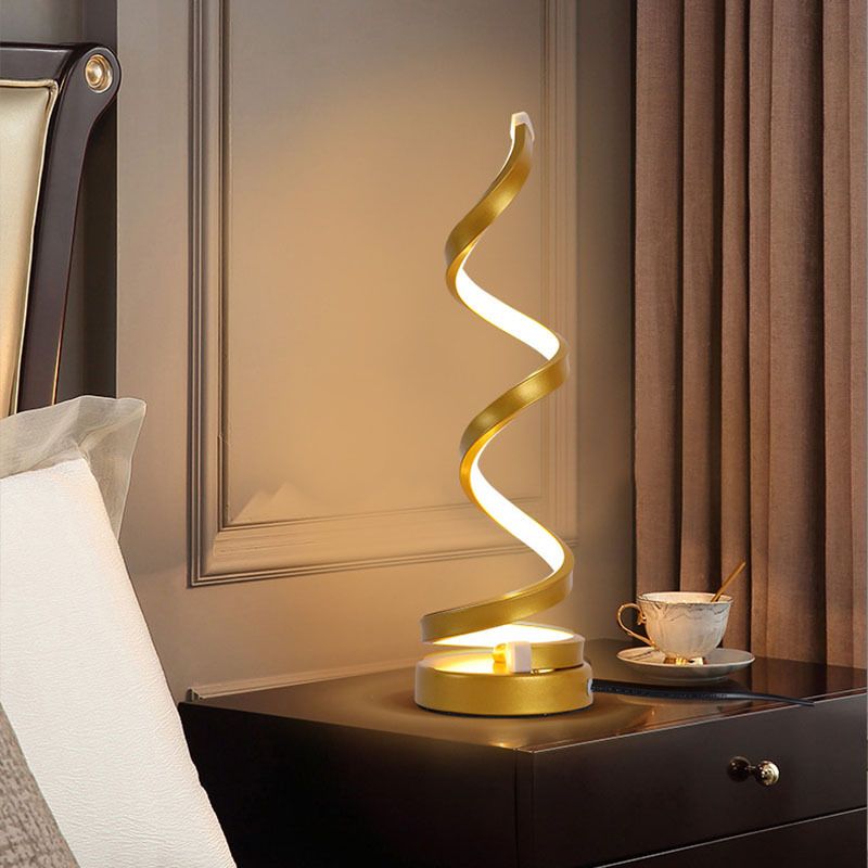 Spiral Night Table Light Contemporary Style Metal LED Table Light for Bedroom