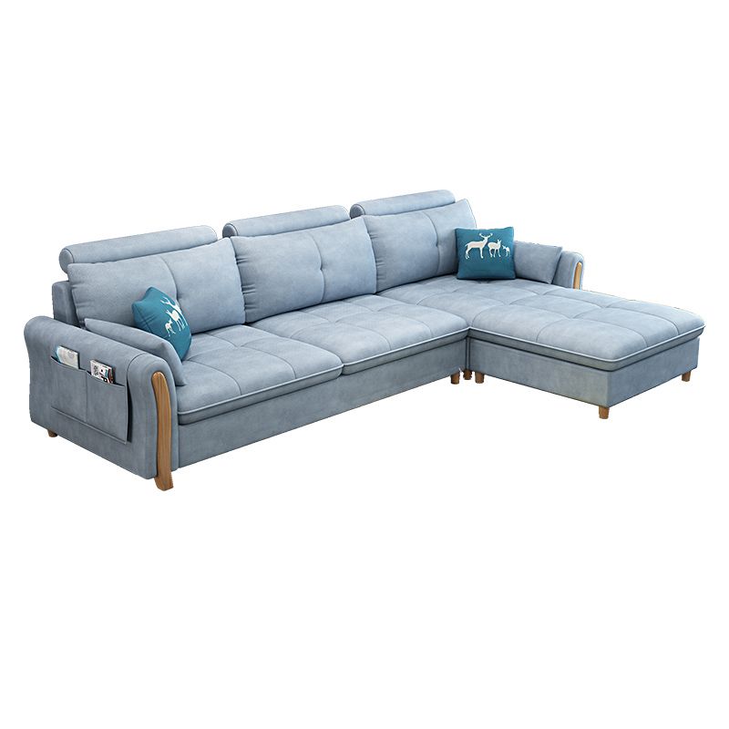Faux Leather and Linen Pillow Top Arm L-Shape Furniture Sectionals