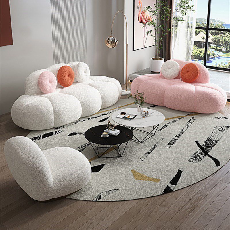 Contemporary Armless Curved Sofa Wool Sofa with Tight Back for Living Room