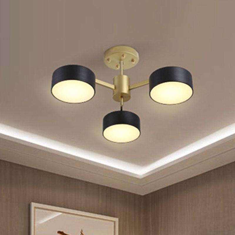 Drum Pendant Light Post Modern Metal 3/5/6/10 Lights Black/Gold Chandelier Light for Living Room