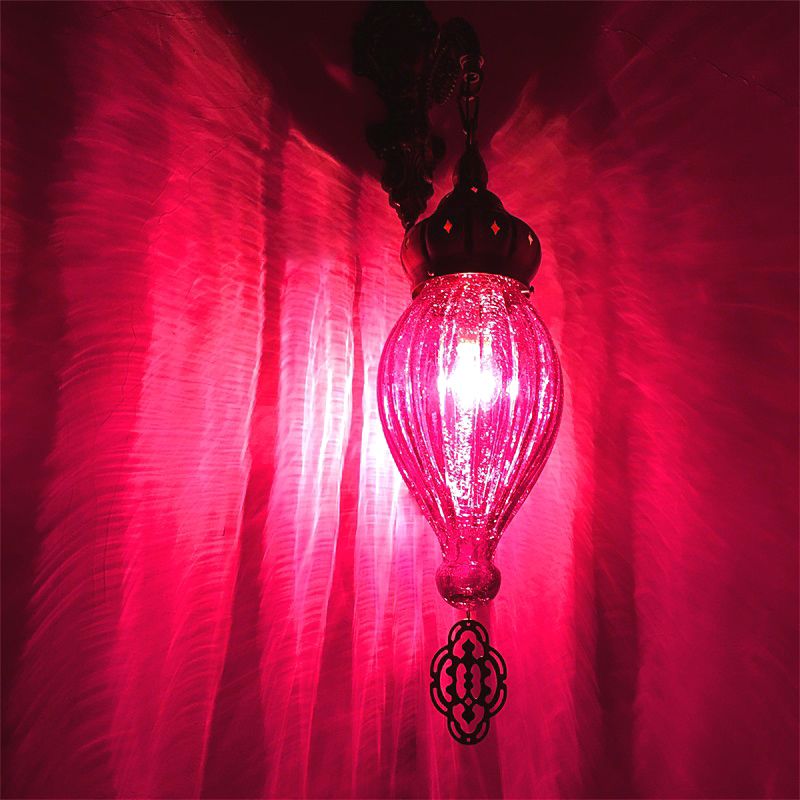 Traditional Teardrop Sconce Black/White/Light Blue Glass 1 Head Wall Mounted Lamp with Carved Metal Arm