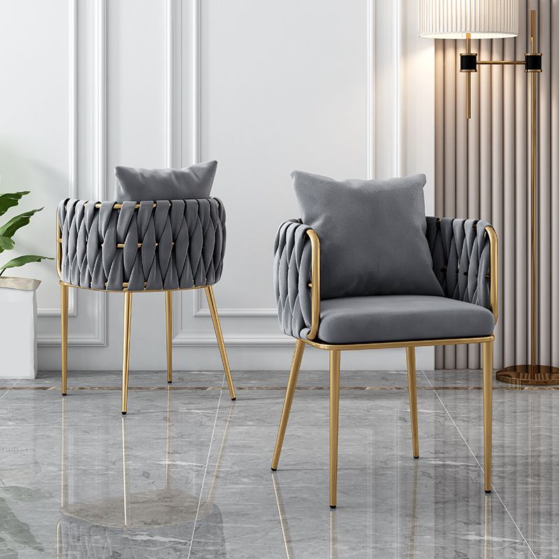 Chaises à dossier en baril rembourrées de style Glam, chaises de salle à manger en tissu de lin pour usage domestique