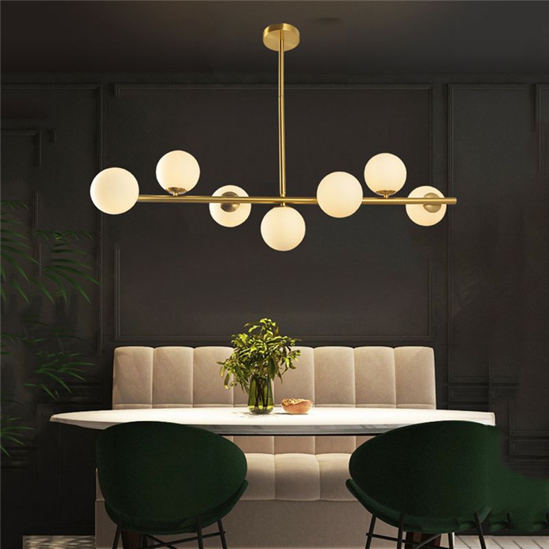 Linear Island Lighting Fixture Minimalism Glass Gold Island Chandelier for Dinning Room
