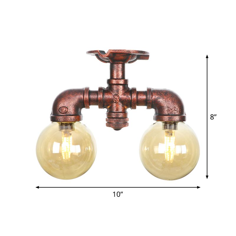 Plafonnier LED en verre ambré et cuivre, boule lumineuse à 2 têtes, luminaire de plafond semi-encastré pour ferme