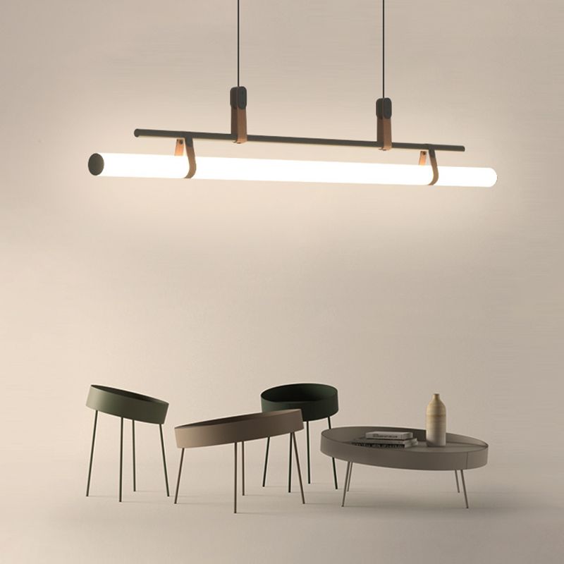 Lámpara moderna de la isla de metal lineal Luz de restaurante moderno de 1 cabeza con sombra acrílica