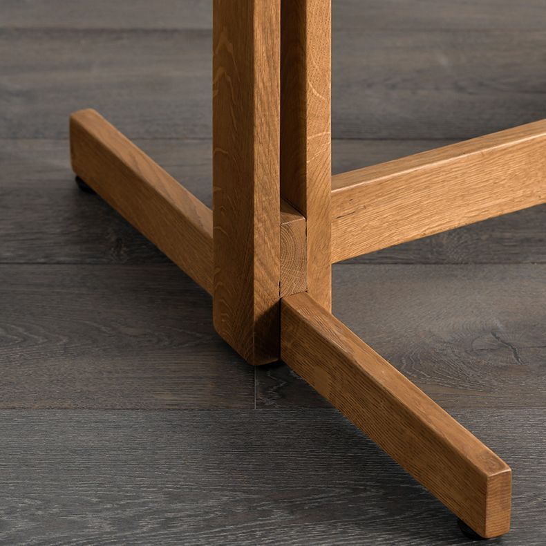 Clear Modern Rectangle Glass Dining Table with Solid Wood Trestle Base