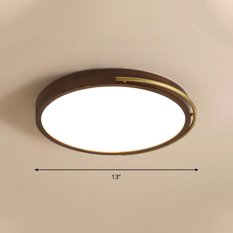 13"/17" Dia Brown Round Ceiling Light Fixture Simple LED Wooden Flush Mount Lamp Kit