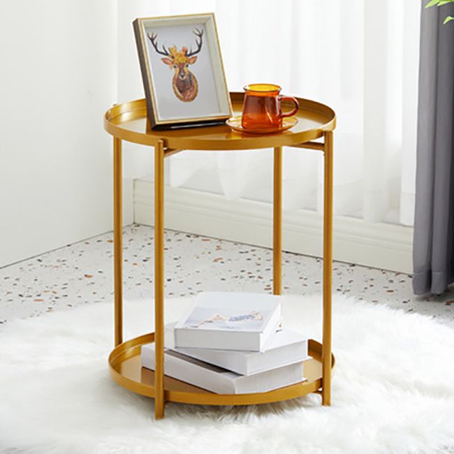 Mid-Century Metal Round Side Table Cross Legs Dia 17.72" End Table