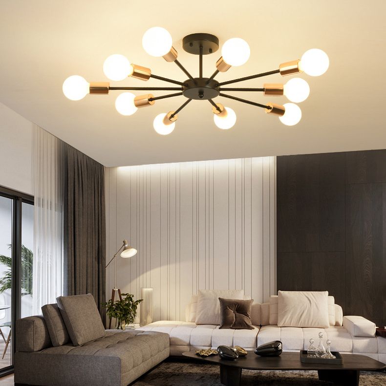 Blootgestelde metalen semi-gemonteerde verlichting Loft-stijl woonkamer semi-inbouwlamp in zwart