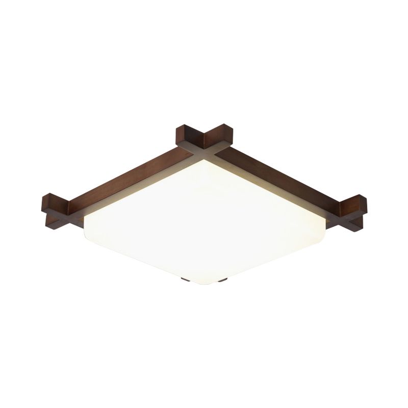 Square Bedroom Flush Light Acrylic Nordic Style LED Flush Ceiling Light Fixture in Wood