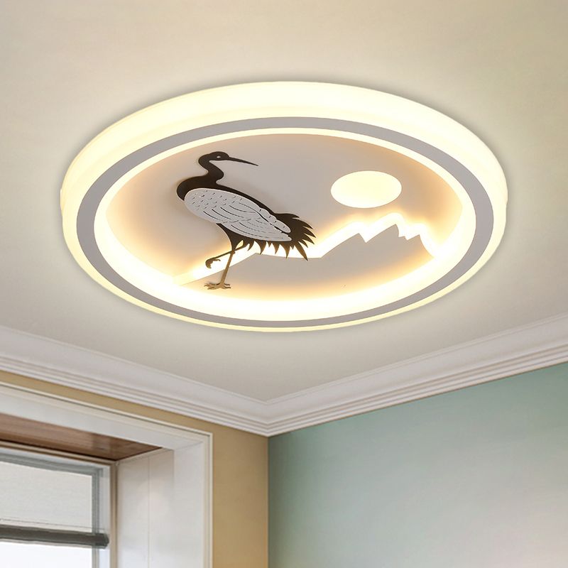 Apparecchio da soffitto quadrato/rotondo Illuminazione modernista a LED in acrilico bianco con montaggio a incasso con motivo a uccello/albero