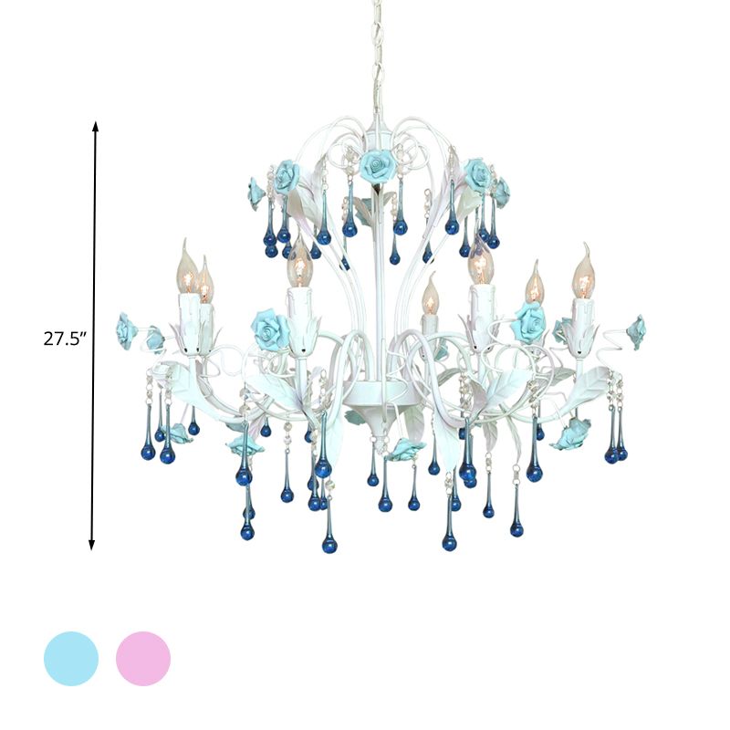 Candelabra Bernero Candelier de techo tradicional Cristal transparente Cantario 8 cabezas de color rosa/azul colgante lámpara de lámpara